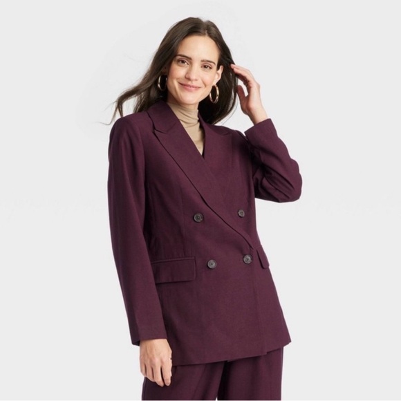 A New Day Women's Double-Breasted Oversized Burgundy Blazer size Large - Picture 3 of 4